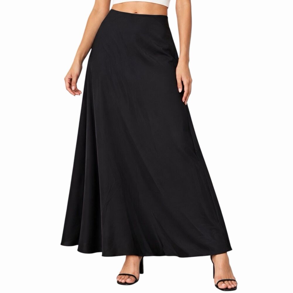 Express Editor Black Maxi Skirt Size 0 A-Line Full Length Stretch Side Zip Work